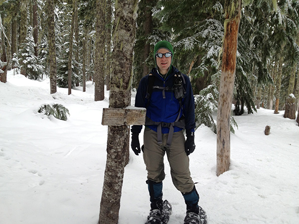 Ploss rocking his Vasque Snow Junkie UltraDry boots with snowshoes